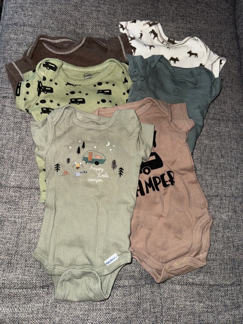 Carters Baby boy gender neutral 0-3 month one piece lot of camping bodysuits